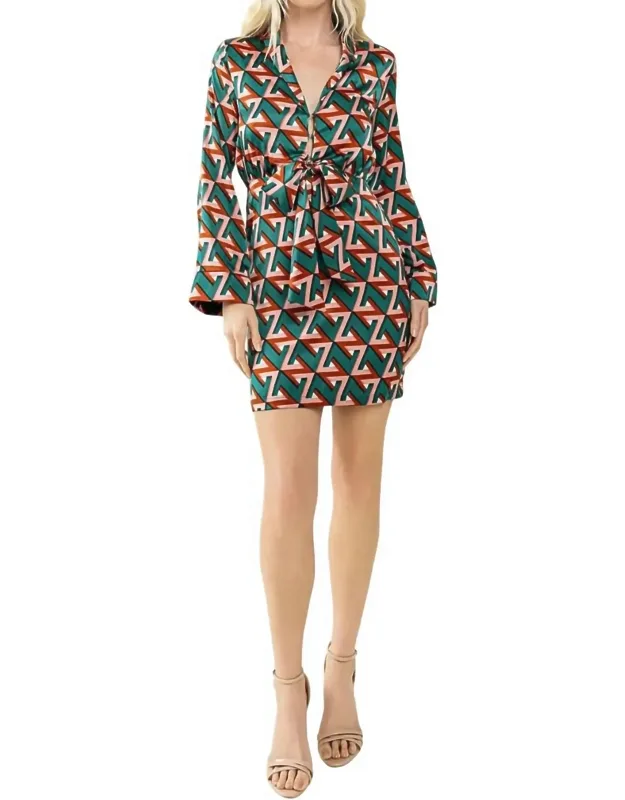 Geometric Print Satin Dress