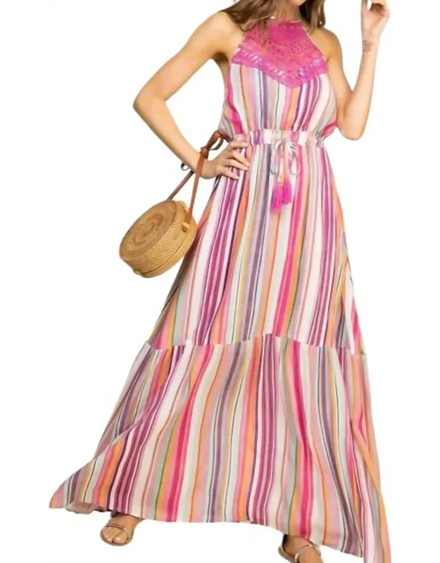 Halter Neck Lace Front Maxi Dress