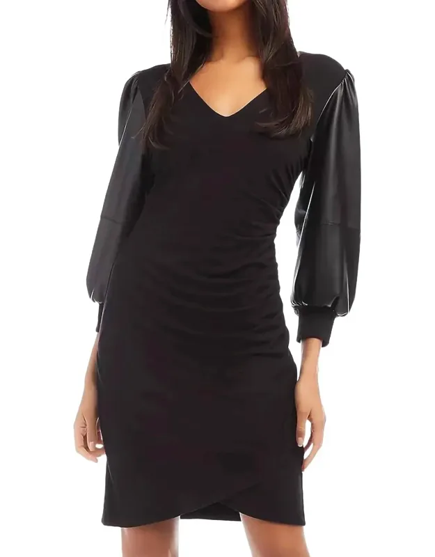Contrast Dress With Vegan Leather Sleeve