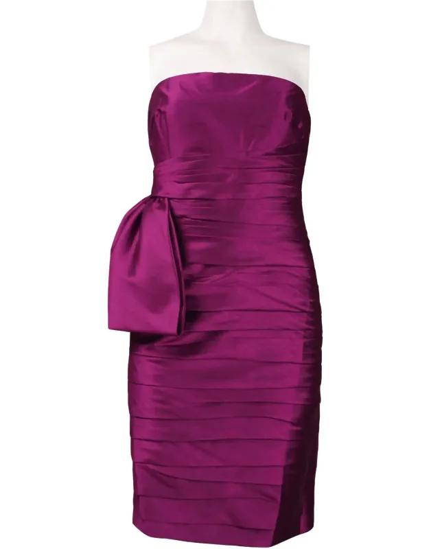 Side Bow Pleated Strapless Dress