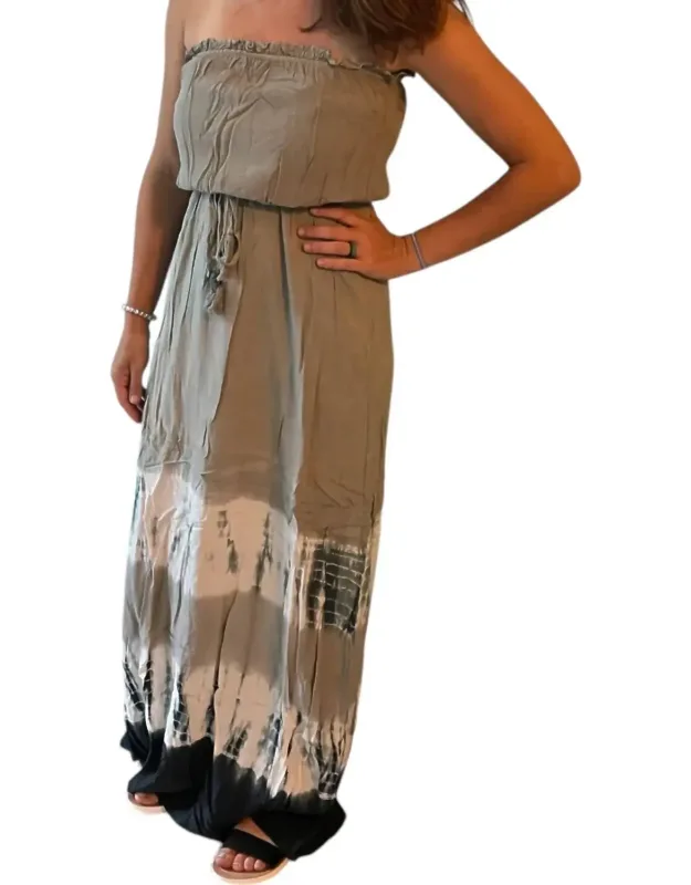 Woven Tie Dye Strapless Maxi Dress