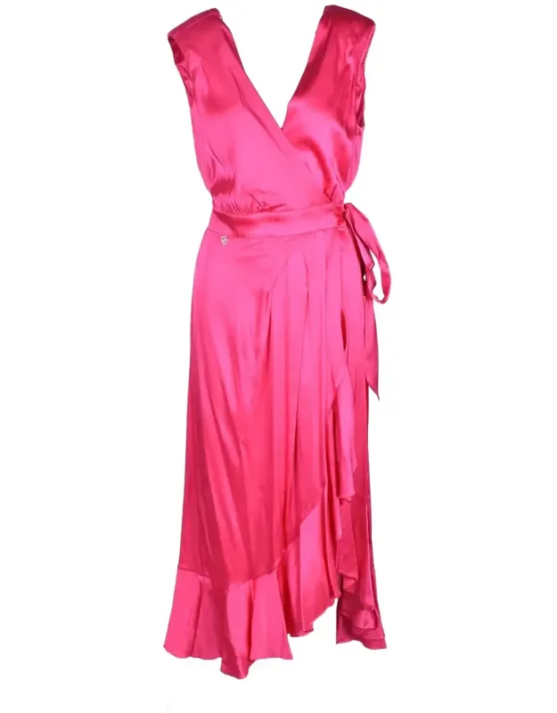 Long Dress - Deep V-neckline, Ruffled Hem Detailing