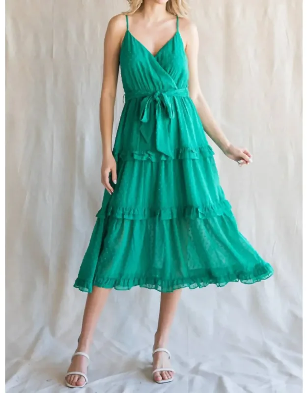 Chiffon Swiss Dot Surplice Midi Dress