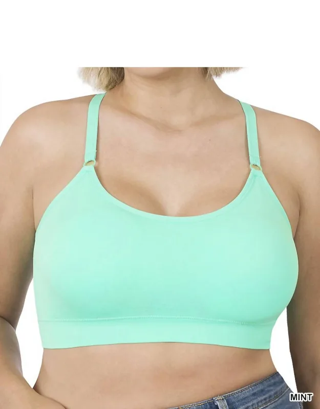 Cross Back Padded Seamless Bra With Adjustable Straps