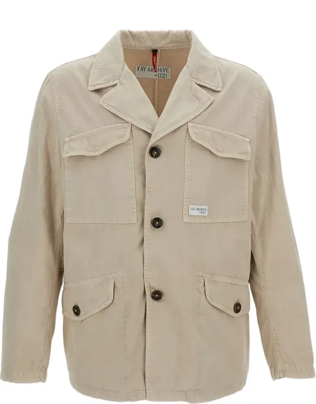 Utility Jacket In Garment-dyed Cotton And Linen Gabardine