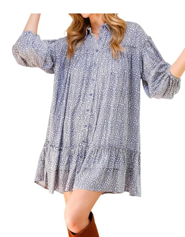 Savannah Bubble Sleeve Ruffled Shirt Dress