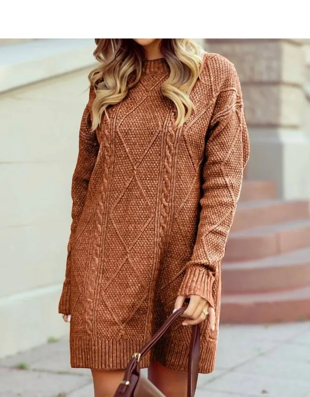 Cable Knit Drop Shoulder Loose Fit Sweater Dress