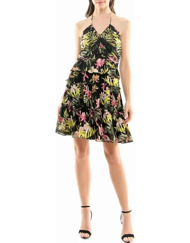 Chiffon Tiered Halter Dress