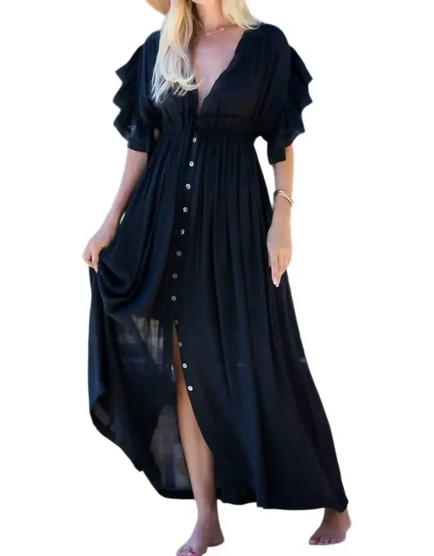 Deep V-neck Ruffle Maxi Dress