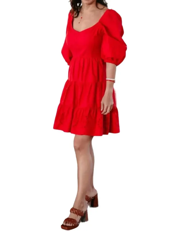 Davina Puff Sleeve Fit & Flare Eyelet Dress
