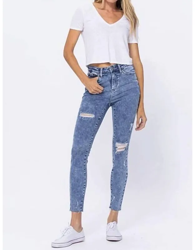 Hi-rise Acid Wash Destroyed Skinny Jeans