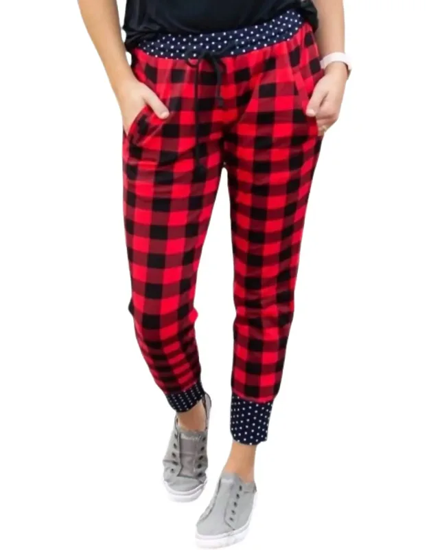 Buffalo Plaid And Polka Joggers