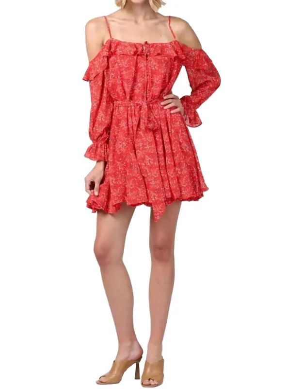 Floral Print Cold Shoulder Ruffle Dress