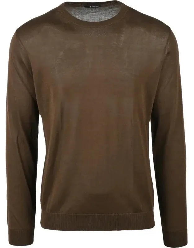 Crew Neck Sweater - Lightweight Knit, Ribbed Cuffs And Hem