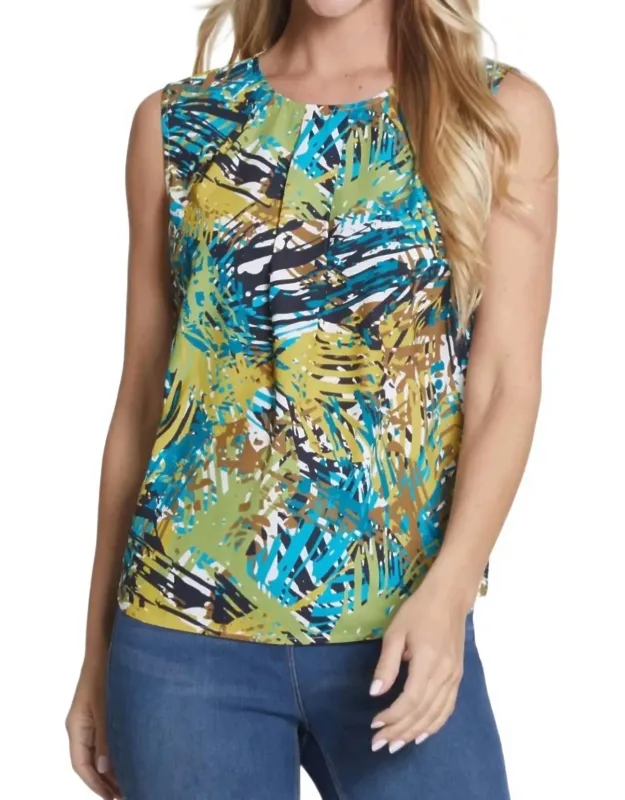Tuck Front Neck Print Tank Top