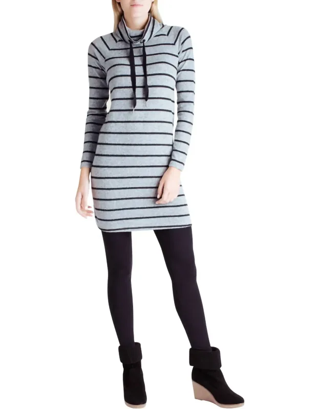 Brushed Striped Long Sleeve Turtleneck Dress
