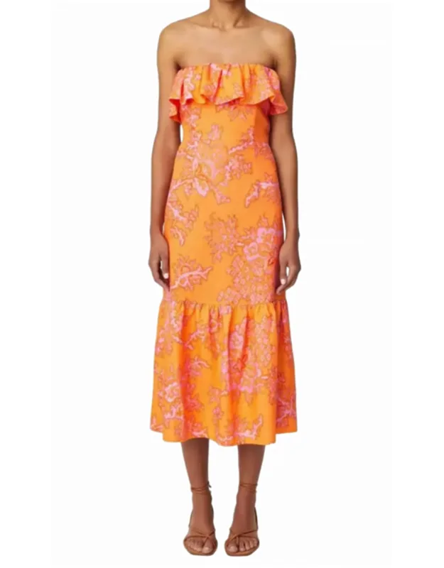 Ruffle Trim Halter Midi Dress