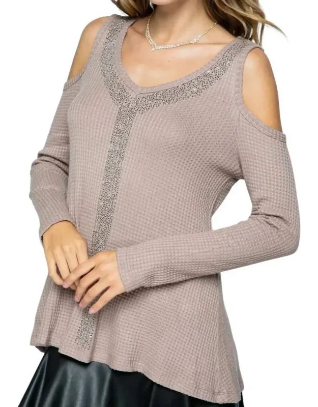 Long Sleeve Cold Shoulder Stud Detail Top