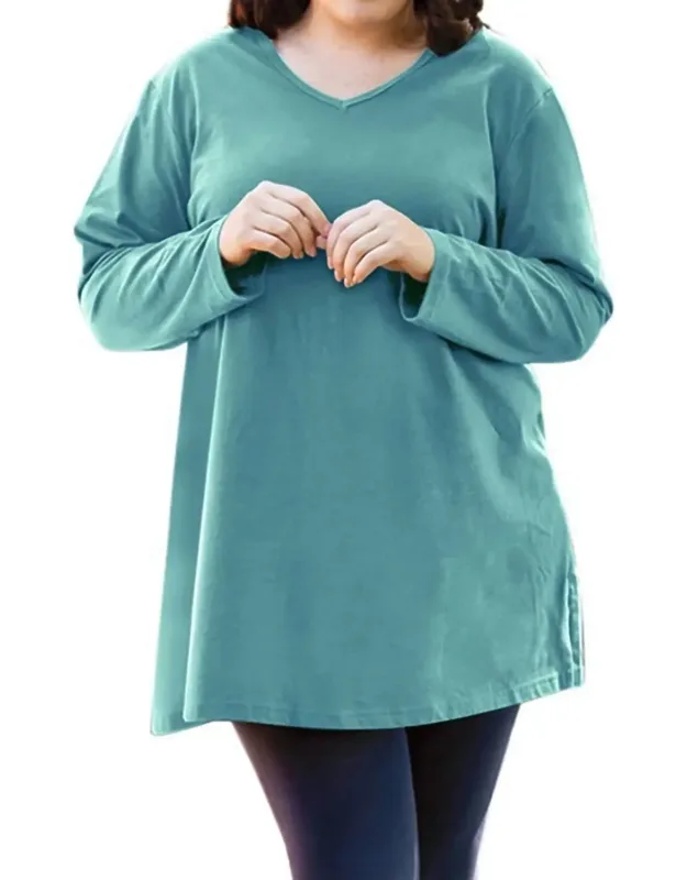 Jersey V-neck Long Sleeve Tunic
