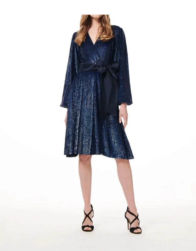 Sequin Faux Wrap Midi Dress