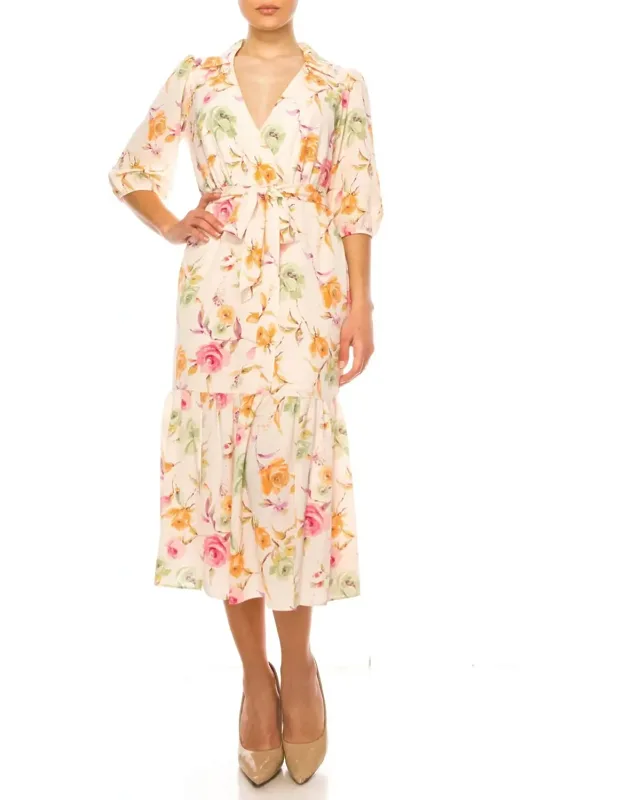 Belted Floral Midi Dress