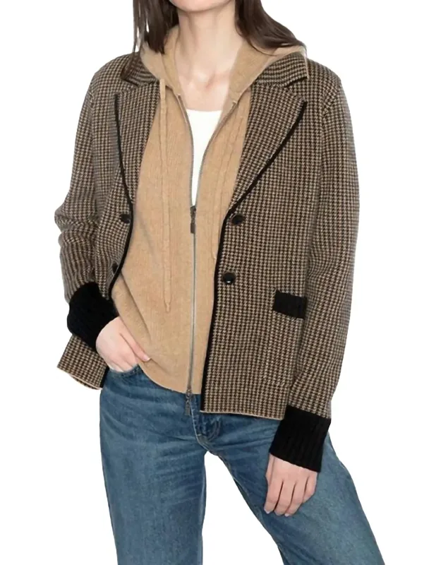 Houndstooth Notch Collar Cardigan