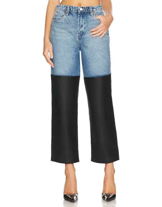 Ribcage Straight Leg Denim And Faux Leather Pants