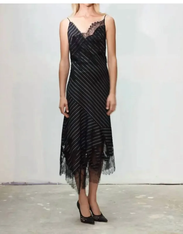 Pinstripe Lace Strappy Cocktail Dress