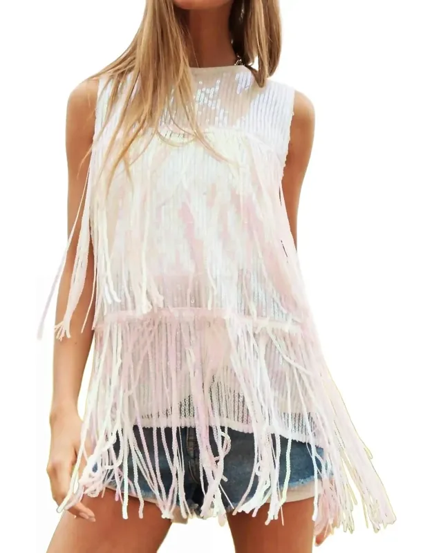 Sequin Fringe Detail Sleeveless Crop Top