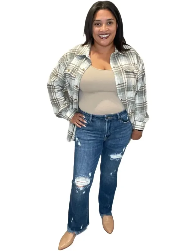 Mid Rise Distressed Ankle Flare Jeans