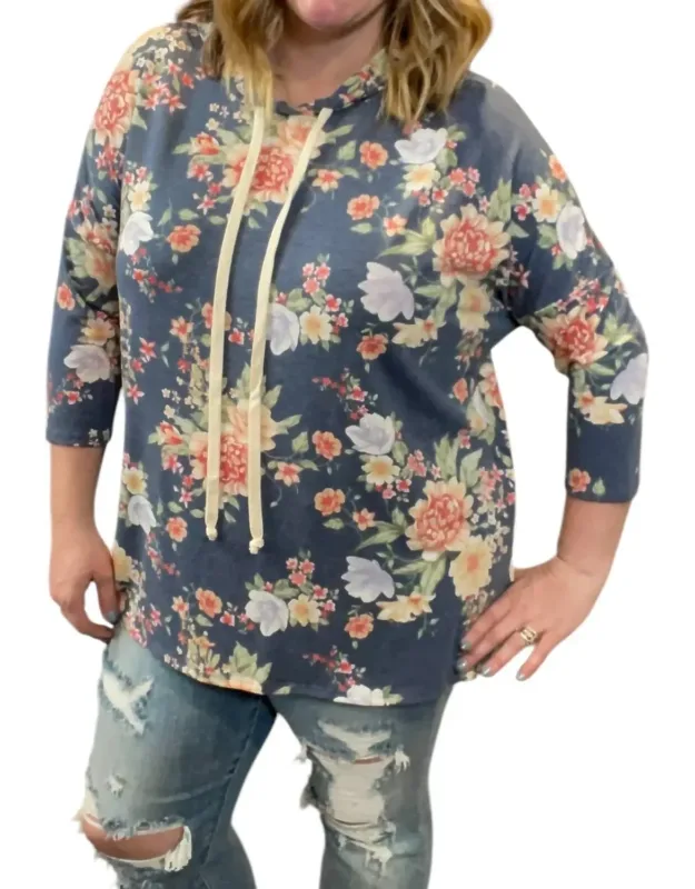 Floral 3/4 Sleeve Hoodie
