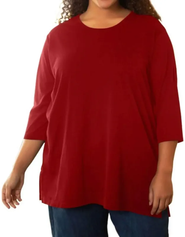 Cotton U-neck 3/4 Sleeve Tee