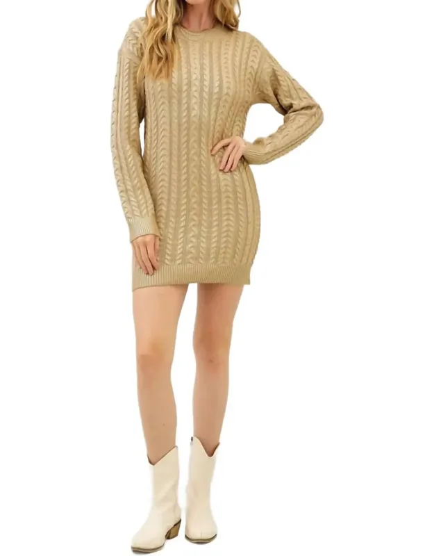 Metallic Foil Cable Knit Sweater Dress