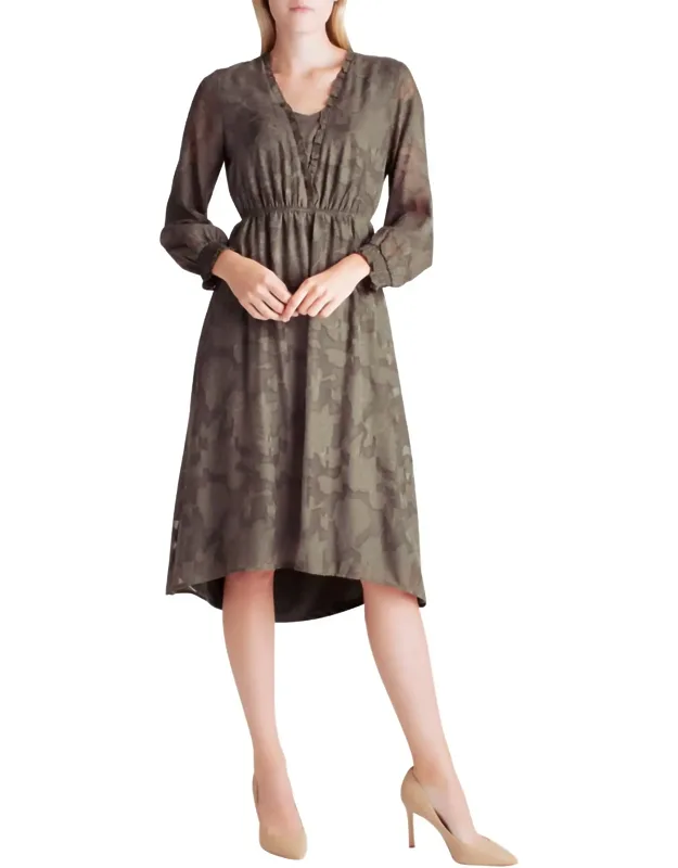 Smocked Delicate Burn Out Long Sleeve Midi Dress