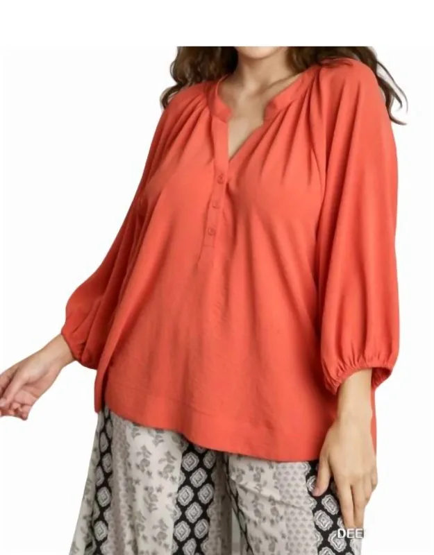 Raglan Sleeve High Low Hem Blouse