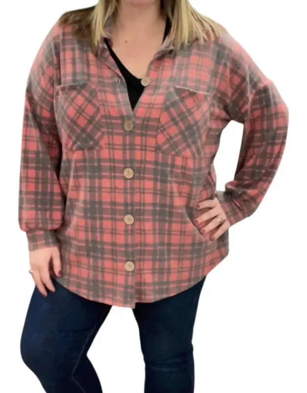 Buffalo Plaid Fleece Button Shirt Jacket