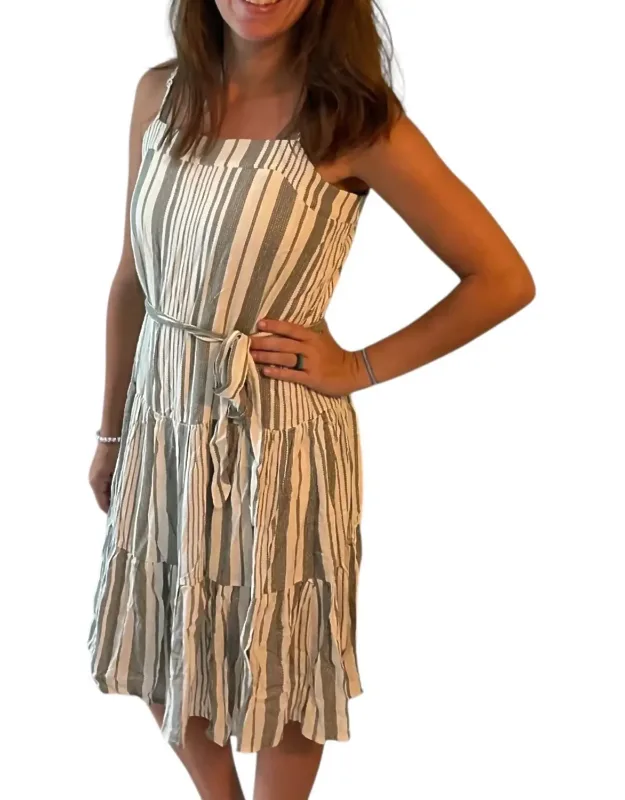 Woven Striped Midi Dress