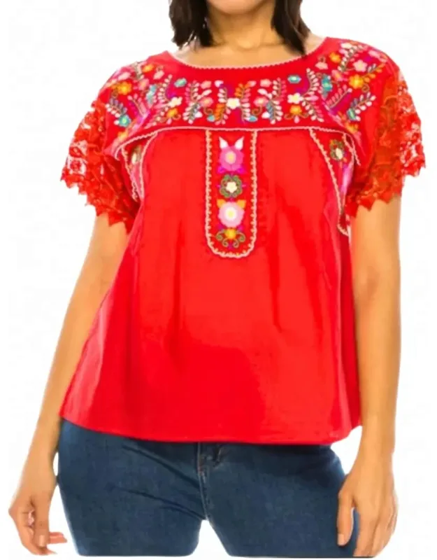 Embroidered Lace Sleeve Blouse