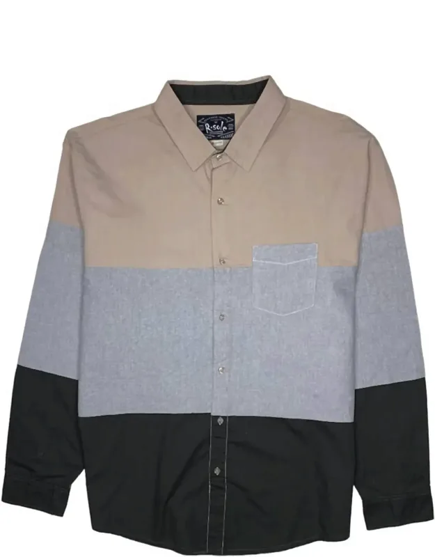Tri Color Block Long Sleeve Button-up Shirt