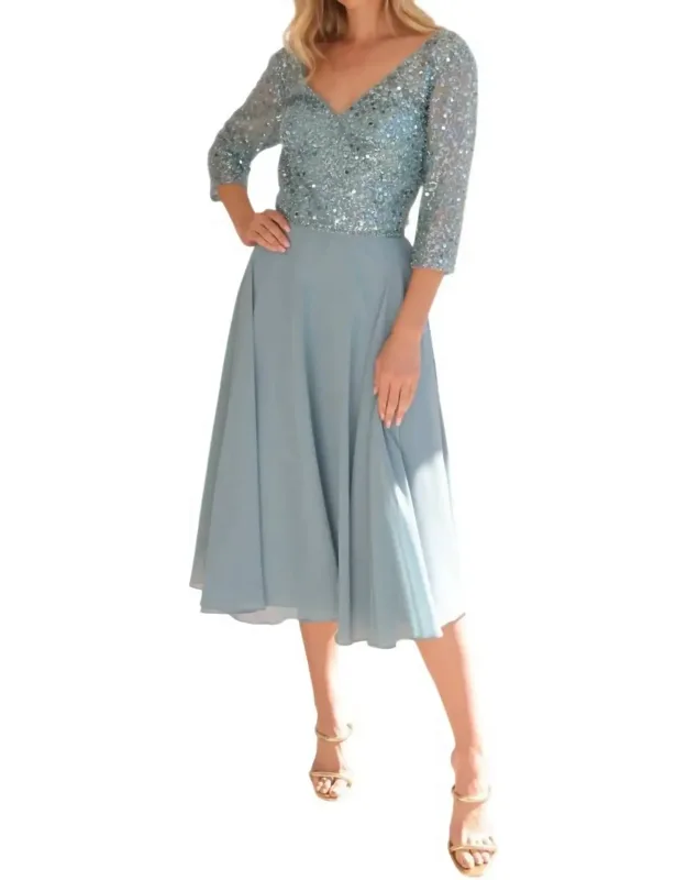 Sequin Bodice Short 3/4 Sleeve Dress