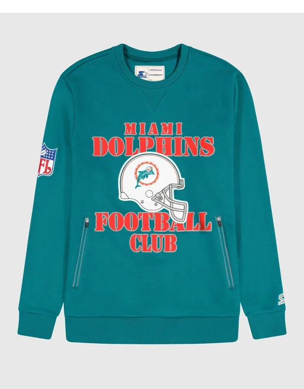 Miami Dolphins Crew Neck Sweatshirt With Zip Pockets