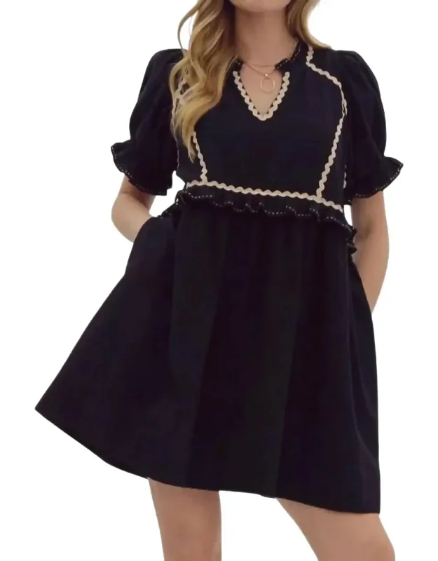V-neck Puff Sleeve Mini Dress