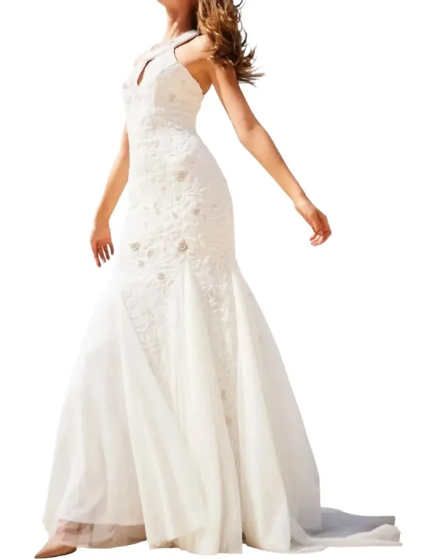 Beaded Keyhole Bodice Prom Dress