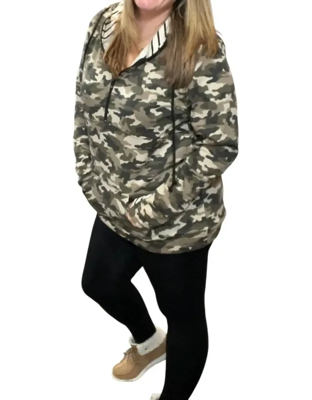 Camo And Stripes Half Zip Hoodie