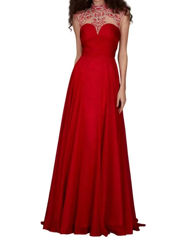 Mock-neck Prom Dress