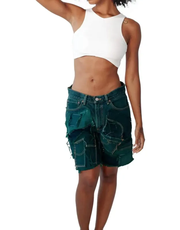 Patched Denim Shorts