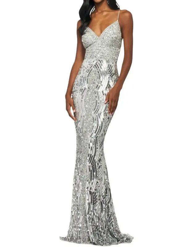 Sequin Beaded Column Prom Dress