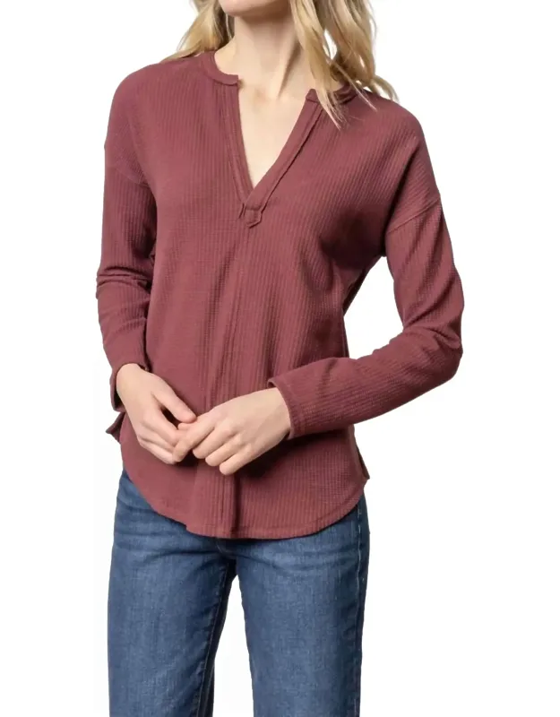 Rounded Hem Split Neck Top