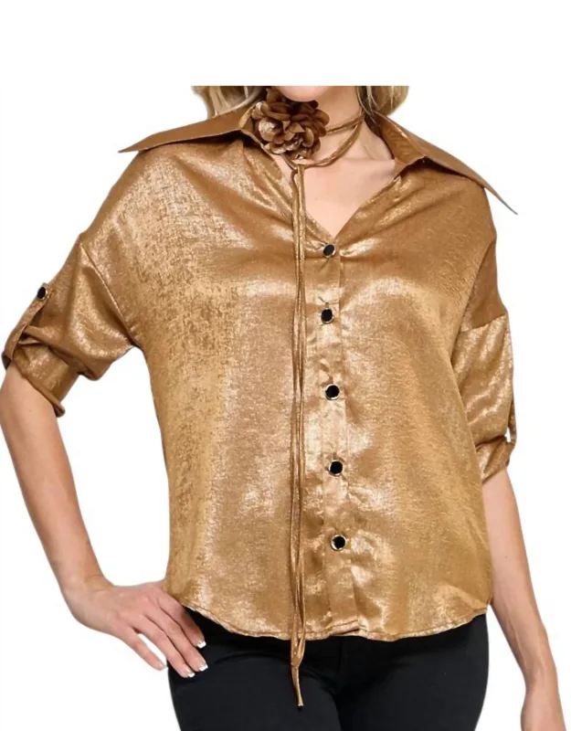 Button-down Blouse With Rosette Sash