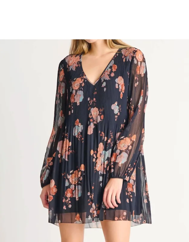 Floral Pleated A-line Dress